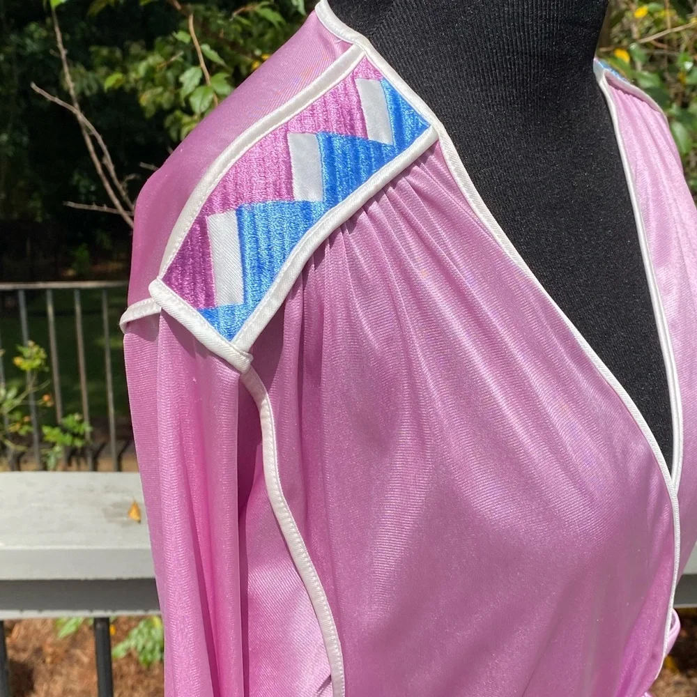 Vintage 80s Does 30s Art Deco Dressing Gown Maxi Kimono Glammy Lingerie - Picture 7 of 12